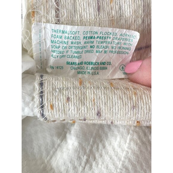 Vintage 1970s pleated curtain, beige brown blue geometric pattern, per panel - Picture 6 of 10